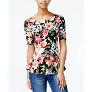 Guess Bella Floral Peplum Boat Neck Open Back Top Blouse Size Medium M